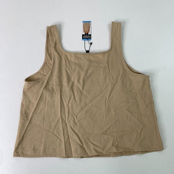 Express Women's Top L Beige Linen Blend Square Neck Tank Top Size L - Picture 5 of 6
